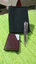 Leather Professional Business Visiting Card Case With Luxury Ballpoint Blue Pens (2 Pc Set / With Gift Box) - justgrabit.in | Just Grab It