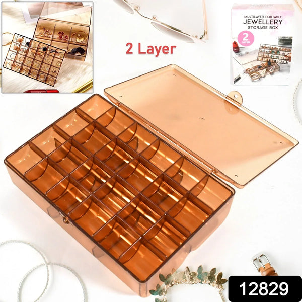 2 layer Acrylic Jewelry Storage Box Dustproof Earring Box, Storage Box Portable Nail Art Storage Case, 24 - Grid Small and 6 - Grid Big case Makeup Vanity Box (1 Pc / 30 Compartment) - Justgrabit Inc.