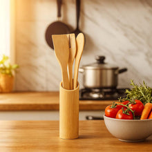 Eco - Friendly Bamboo Spatula Set with Holder (4 Pc) - justgrabit.in | Just Grab It