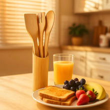 Eco - Friendly Bamboo Spatula Set with Holder (4 Pc) - justgrabit.in | Just Grab It