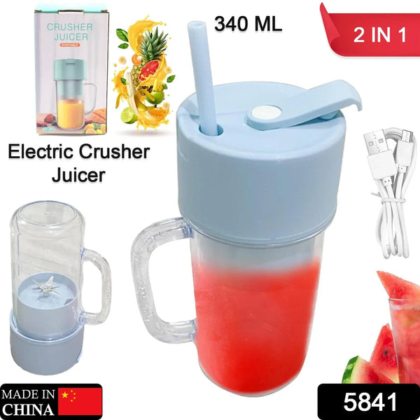 2 In1 Portable Crusher Juicer With Handle & Straw for Smoothie Sipper USB Rechargeable (340 ml) 6 Stainless Steel Blades Compact Juicer Mixer, Juicer Portable Fresh Juice Blender Portable Electric Juicer ( 340 ML ) - Justgrabit Inc.