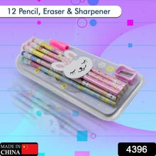 Cute Rabbit Bear Drawing Graphite Writing Pencil Set with Pencil Sharpener & Eraser, Pencil and Eraser Set with Eraser for Kids, for Girls, Fancy School Stationary, Birthday Party Return Gift (14 Pc Set) - justgrabit.in | Just Grab It