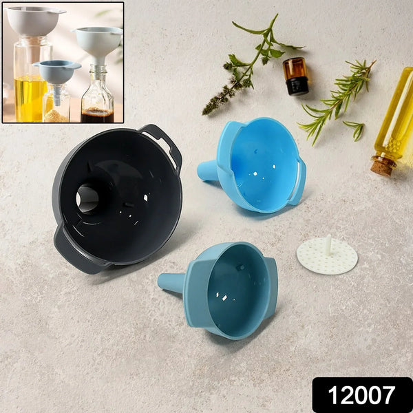 3 in 1 Kitchen Funnel Set of 3, Funnel for Filling Bottle, Small Canning Funnel with Handle, Food Grade Plastic Funnel with Detachable Strainer Filter for Liquid, Dry Ingredients, and Powder - Justgrabit Inc.