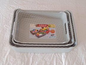 Multipurpose Organising & Storage Plastic Tray, Fruit & Vegetable/ Multi Purpose Tray, Organizer for Kitchen, Countertop, Cabinet, Bathroom Plastic Storage Basket For Store Fruits, Vegetables, Magazines, Cosmetics, Stationary Set of 3 - Justgrabit Inc.