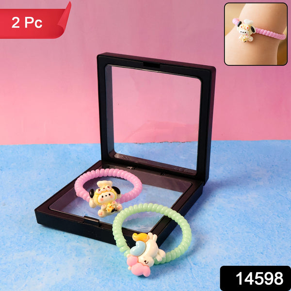 Cute Cartoon Charm Coil Hair Bands (2 Pc / Display Box) - justgrabit.in | Just Grab It
