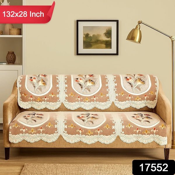 Elegant Floral Sofa Protector Runner - (Set / 132x28 Inch) - justgrabit.in | Just Grab It