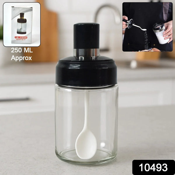 Transparent Glass Storage Jar with Built - in Spoon Approx 250ml - Justgrabit Inc.