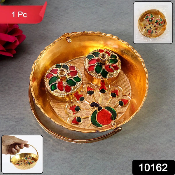 Peacock Meenakari Pooja tray - (1 Pc) - justgrabit.in | Just Grab It