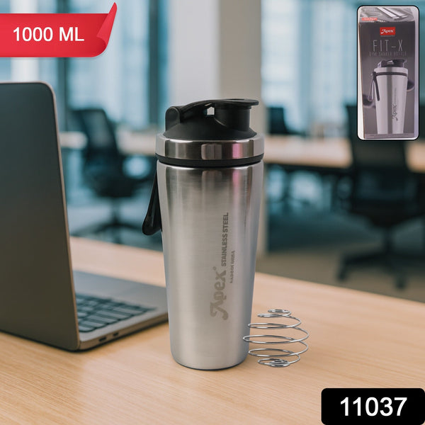 Apex Stainless Steel Gym Shaker Bottle and Spring (1000ML / 1 Pc) - justgrabit.in | Just Grab It