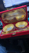 Gold Silver Plated 2 Bowl 2 Spoon Tray Set Brass with Red Velvet Gift Box Serving Dry Fruits Desserts Gift - Justgrabit Inc.