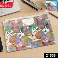 Printed A4 Document Folder – Leaf Design with Button Closure & Label Slot (1 Pc) - justgrabit.in | Just Grab It
