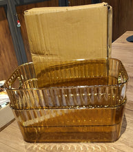 Premium Ribbed Transparent Storage Basket with Gold Handle 25×14 cm 2 Pc - justgrabit.in | Just Grab It