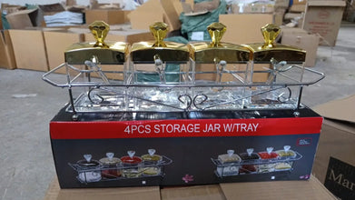 Storage Jar Set One Set with 4 Jars with Lids, Tray & 4 Spoon for Coffee, Tea, Sugar for Storage jar With Tray for Home Kitchen - Justgrabit Inc.