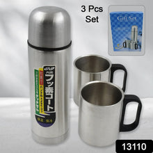 Double Wall Stainless Steel Thermos Flask 500ml Vacuum Insulated Gift Set with Two Cups Hot & Cold, Stainless Steel, Diwali Gifts for Employees, Corporate Gift Item (3 Pcs Set) - Justgrabit Inc.