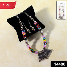 Premium Multicolor Beaded Oxidised Necklace (1 Pc Set) - justgrabit.in | Just Grab It