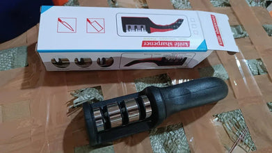 Manual Red & Black Knife Sharpener 3 Stage Sharpening Tool for Ceramic Knife and Steel Knives. - Justgrabit Inc.