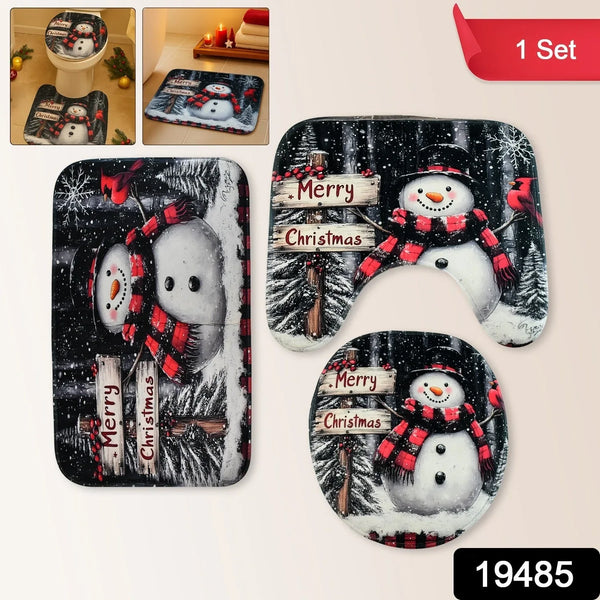 3 in 1 Christmas - Themed Bathroom Mat - (1 Set) - justgrabit.in | Just Grab It