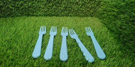 Reusable Premium Heavy Weight Plastic Forks, Party Supplies, One Size, plastic 5pc Serving Fork Set for kitchen, Travel, Home (5pc) - justgrabit.in | Just Grab It