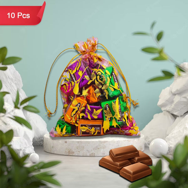 Decorative Gift Potli with 10 Premium Chocolates – Reusable Festive Return Gift Hamper - justgrabit.in | Just Grab It