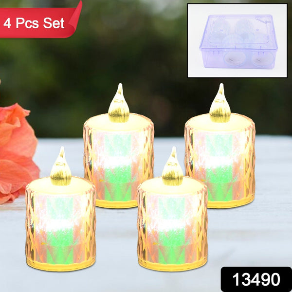 4 Pc Flameless and Smokeless Decorative Melting Candles LED Tea Light, Diwali - justgrabit.in | Just Grab It