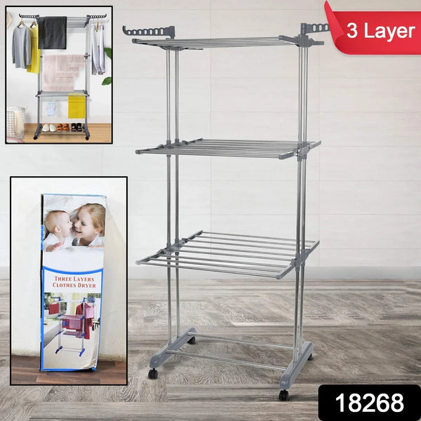 Premium Heavy Duty Stainless Steel 3 Layer Foldable Cloth Drying Stand (1 Set / With Color Box) - justgrabit.in | Just Grab It
