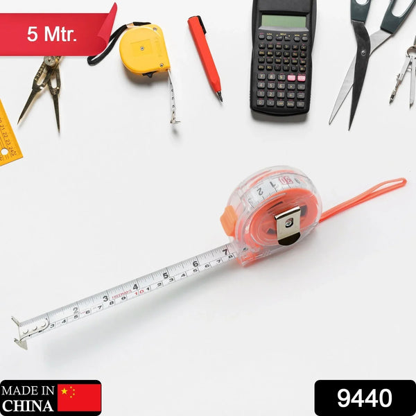 5 Meter Measuring Tape with Press Release Locking System, Measuring Tape with Transparent Gripper for Engineering/Hight/Decoration Measurement - justgrabit.in | Just Grab It