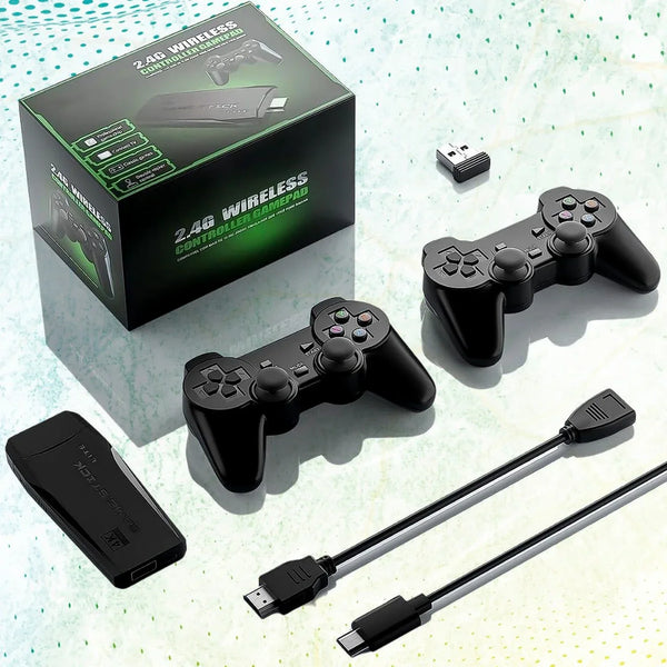 Wireless Controller Gamepad with 10,000+ Games, 4k Ultra HD Game Sticks Output, and 2.4GHz Wireless Controller Video Games with 64gb Memory Card (1 Set) - Justgrabit Inc.