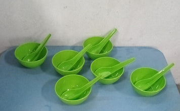 Plastic Soup Bowl & Spoon Set for Kitchen (6 - Pcs) - justgrabit.in | Just Grab It