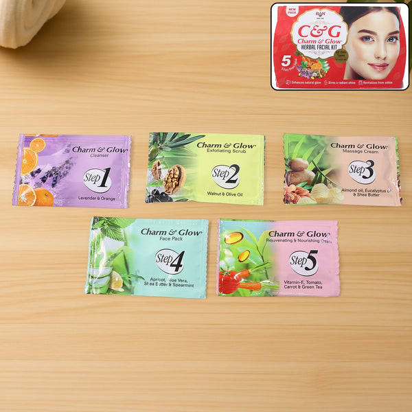 Charm & Glow 5 - Step Herbal Facial Kit (1 Pc) - justgrabit.in | Just Grab It
