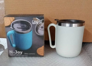 Ganesh Premium Stainless Steel Coffee Mug with heat resistant mug lid. Approx 400Ml mug. - Justgrabit Inc.
