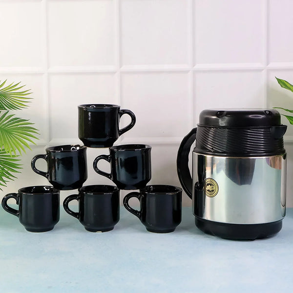 Tea and Coffee Thermos Flask and 6 Ceramic Cups (1 Set) - Justgrabit Inc.