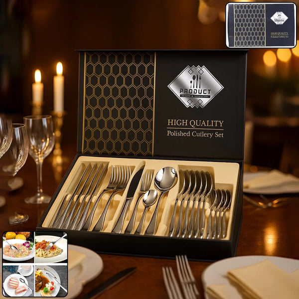 Premium Stainless Steel Polished Cutlery Set (24 Pc) - justgrabit.in | Just Grab It
