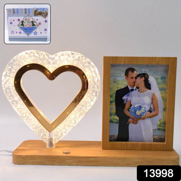 Heart Shape Cystal Led Lamp & Photo Frame Night Lamp | Wedding Gift | love couple - justgrabit.in | Just Grab It
