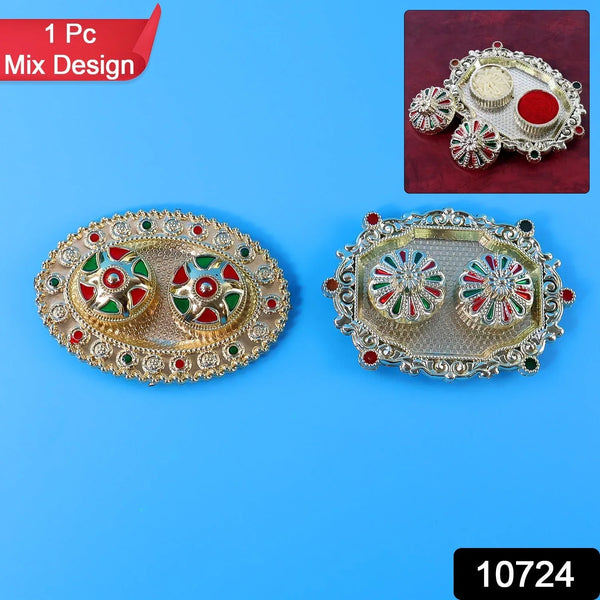 Meenakari Roli–Chawal Pooja Thali - (1 Pc / Mix design) - justgrabit.in | Just Grab It