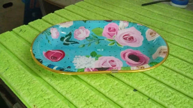 Medium Plastic Flower Printed Design Serving Tray (1 Pc / 31 x 21 CM / Mix Color) - justgrabit.in | Just Grab It