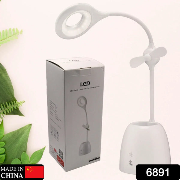 Rechargeable LED, LED Desk Lamp with Pen Container Fan, Interior Lighting for Study, Children's Room, Bedroom or Office, Perfect for Emergency, Study, Reading and Home USB Cable Included - justgrabit.in | Just Grab It