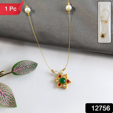 Traditional Multicolor Stone Floral Pendant Necklace Chain (1 Pc) - justgrabit.in | Just Grab It