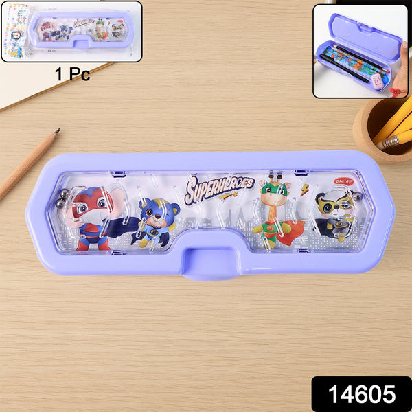 Cartoon Character Printed Plastic Pencil Box with Built - in Maze Puzzle Game (1 Pc) - justgrabit.in | Just Grab It