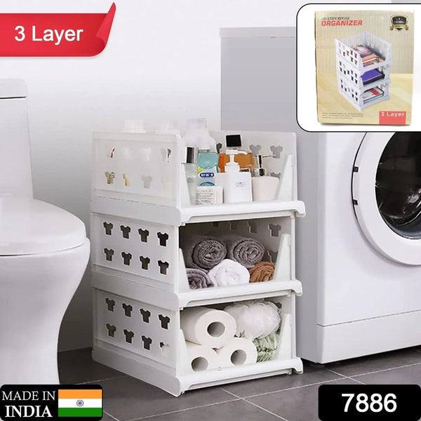 3 Layer Stackable Multifunctional Storage,for Clothes Foldable Drawer Shelf Basket Utility Cart Rack Storage Organizer Cart for Kitchen, Pantry Closet, Bedroom, Bathroom, Laundry(3 Layer 1 Pc) - Justgrabit Inc.