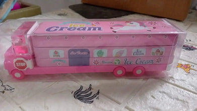 Double Decker Magic Truck Compass Multi Level Metal Truck Compass Pencil Case with Movable Wheels & Sharpener (Mix Design) - justgrabit.in | Just Grab It