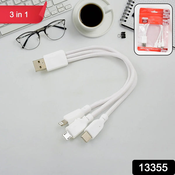 3 In 1 Charging Cable Fast Charging Cord USB Cable 3.5 Amp (1 Pc) - justgrabit.in | Just Grab It