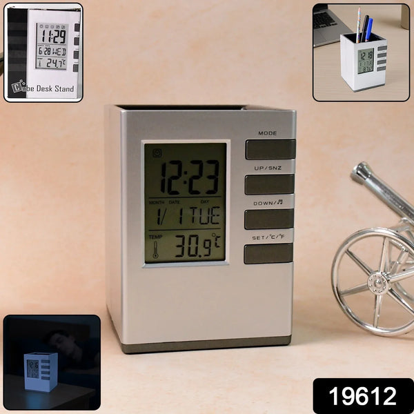 Multifunction Cube Digital Desk Clock with Pen Holder (1 Pc) - Justgrabit Inc.
