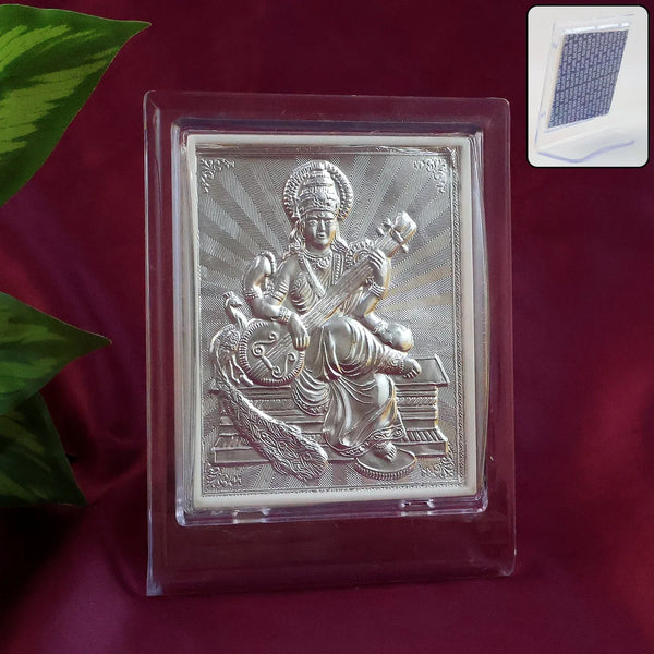 Elegant Silver Saraswati Maa Photo Frame with Stand (1 Pc) - Justgrabit Inc.