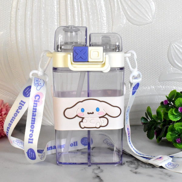 2in1 Dual Compartment Water Bottle with Straw and Adjustable Shoulder Straps (1 Pc / Multi color) - justgrabit.in | Just Grab It
