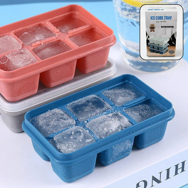 6 Grid Silicone Ice Tray Used In All Kinds Of Places Like Household Kitchens For Making Ice From Water And Various Things And All With Color Box (1 Pc) - Justgrabit Inc.