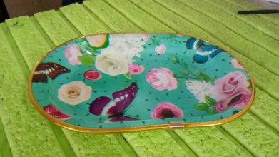 Small Plastic Flower Printed Design Serving Tray (1 Pc / 27 x 18 CM / Mix Color) - justgrabit.in | Just Grab It