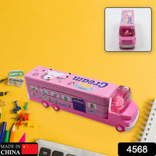 Double Decker Magic Truck Compass Multi Level Metal Truck Compass Pencil Case with Movable Wheels & Sharpener (Mix Design) - justgrabit.in | Just Grab It