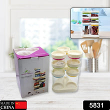 Multipurpose Plastic Transparent Storage Containers Masala Box Dabba Spice, Plastic Masala Spices Container Set Capacity With Airtight Lid Kitchen Pantry Organizer For Salt Mukhwas Box With Tray (8 Pc Set) - justgrabit.in | Just Grab It