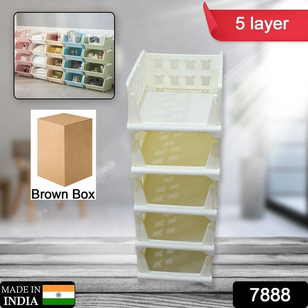 5 Layer Stackable Multifunctional Storage,for Clothes Foldable Drawer Shelf Basket Utility Cart Rack Storage Organizer Cart for Kitchen, Pantry Closet, Bedroom, Bathroom, Laundry (5 Layer 1 Pc) - Justgrabit Inc.