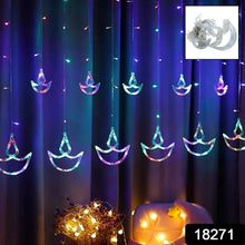 Multicolor 12 Diya Curtain String Lights, Window Curtain Lights with 8 Flashing Modes Decoration Light (Multi Color) - justgrabit.in | Just Grab It